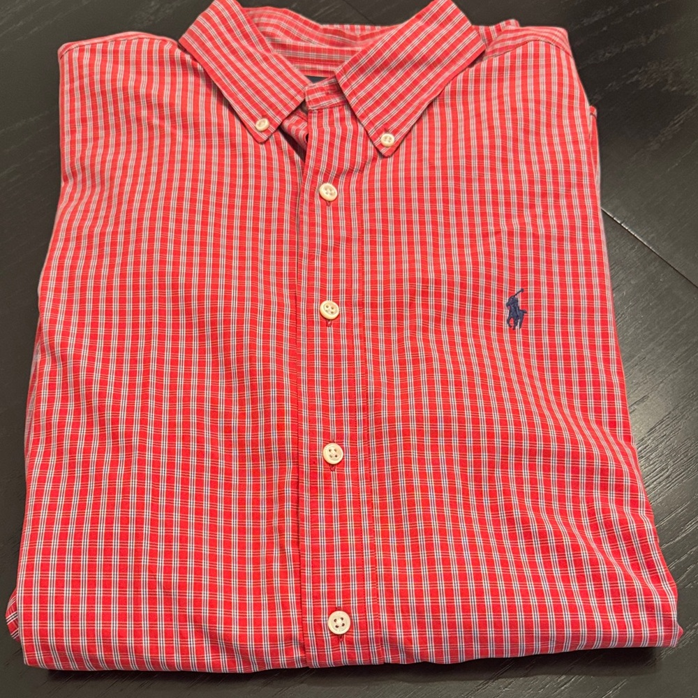 Ralph Lauren Red and White Plaid Button Down Shirt
